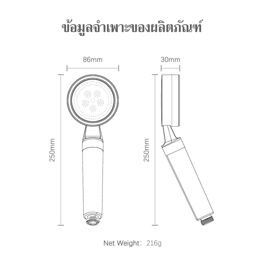ขนาดและข้อมูลจำเพาะฝักบัว As Is